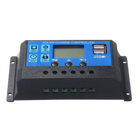 12/24V LCD Solar Charge Controller with Dual USB Ports - 10A/20A/30A
