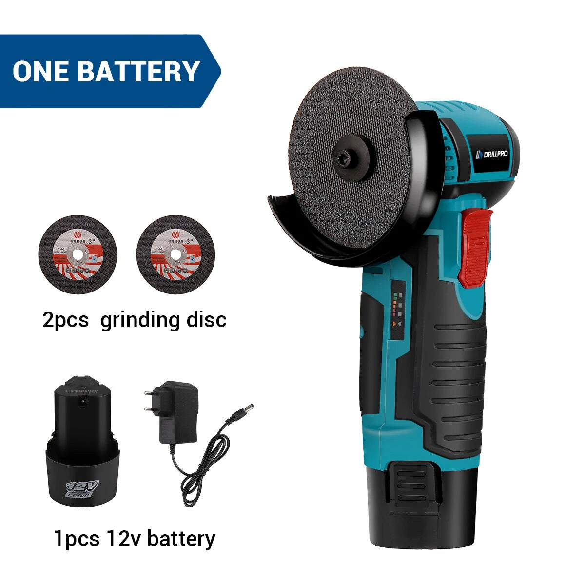 16.8V Brushless 75mm Angle Grinder with Display, 1PC Cutting Blade, 0.5A Charger, 1500mAh Battery