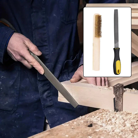 2PCS Durable Double-Cut Steel Flat File Set with Anti-Slip Grip for Sharpening & Deburring