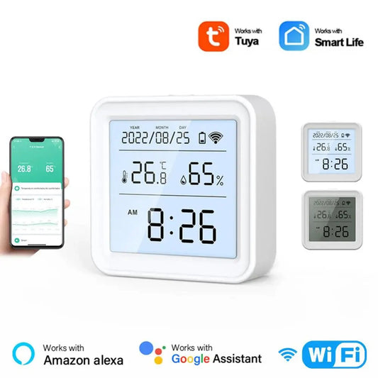 High-Accuracy Smart WiFi Hygrometer & Thermometer - Indoor Temperature & Humidity Monitor, Alexa & Google Home Compatible, Remote Control with App & Time Display