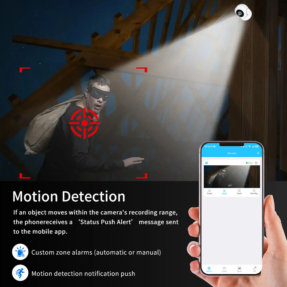 1080P A5 Smart WiFi Wireless Camera, Indoor/Outdoor, Long Battery, AI Motion Detection, Night Vision, 170° Wide Angle
