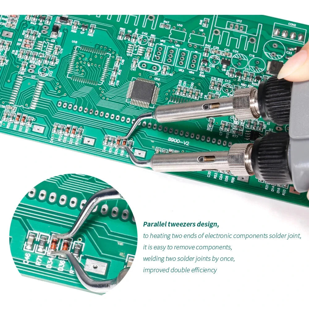 938D Portable Hot Tweezer Soldering Station - Quick Heat, Smart Sleep, Easy °F/°C Conversion with 2 B-type Tips & EU Plug