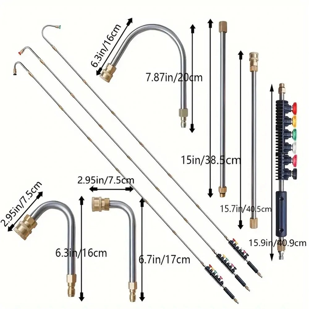 16PCS Stainless Steel Pressure Washer Set with 4000psi Quick Connect, Extended Rods & 5 Nozzles for Versatile Cleaning
