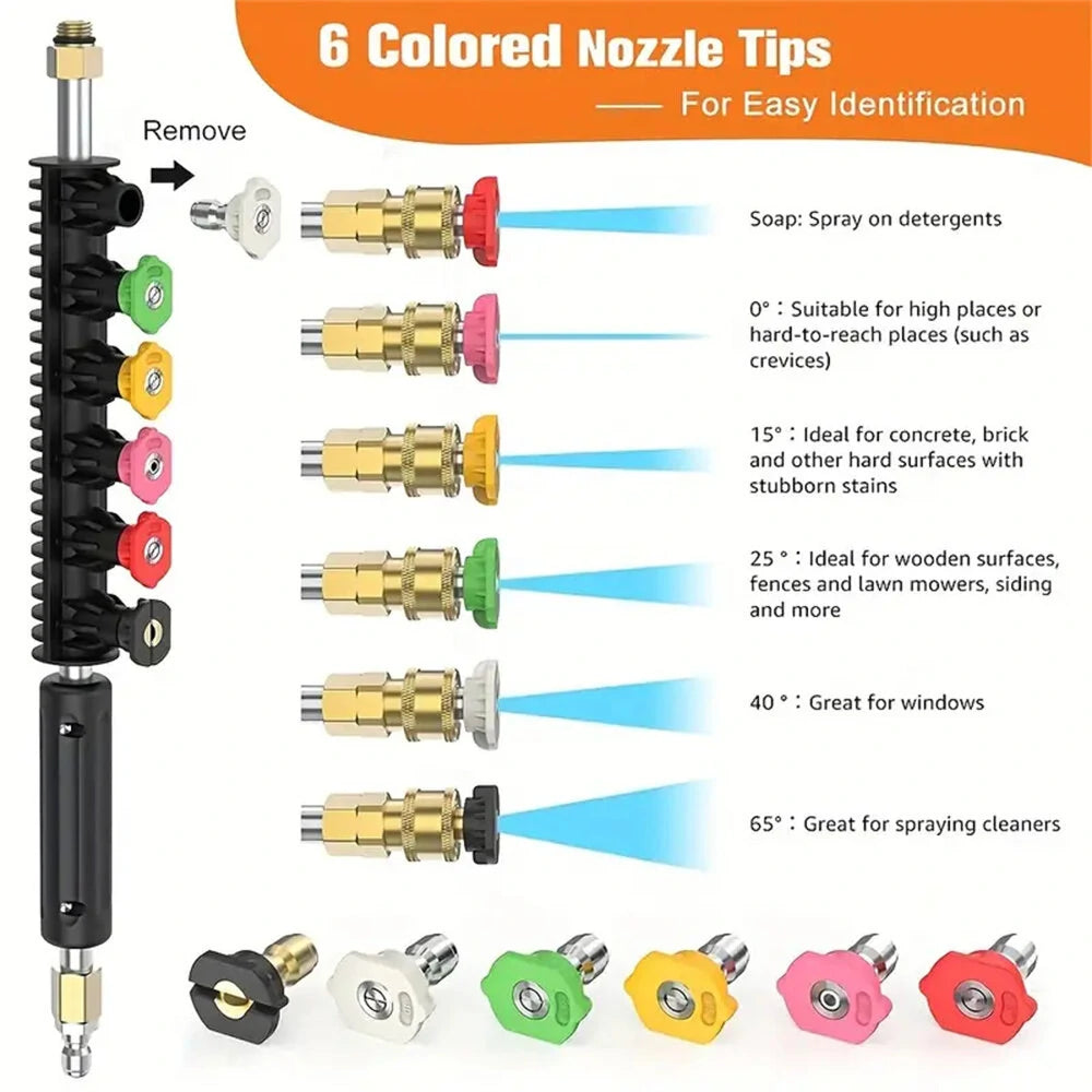 16PCS Stainless Steel Pressure Washer Set with 4000psi Quick Connect, Extended Rods & 5 Nozzles for Versatile Cleaning