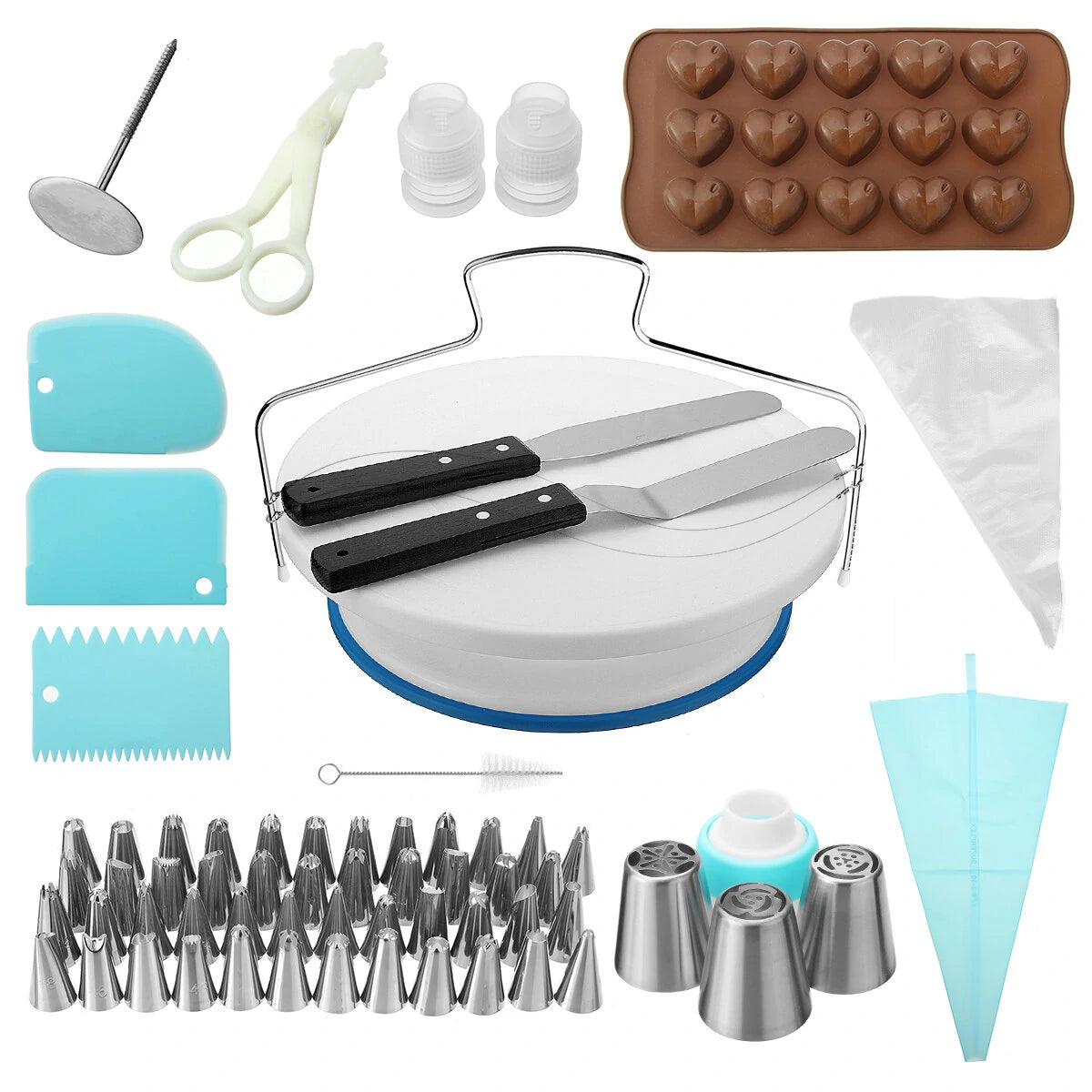 Cake Decorating Tool Kit, 117-Piece Set with Turntable, Fondant Supplies, Bags, Tips & Spatula