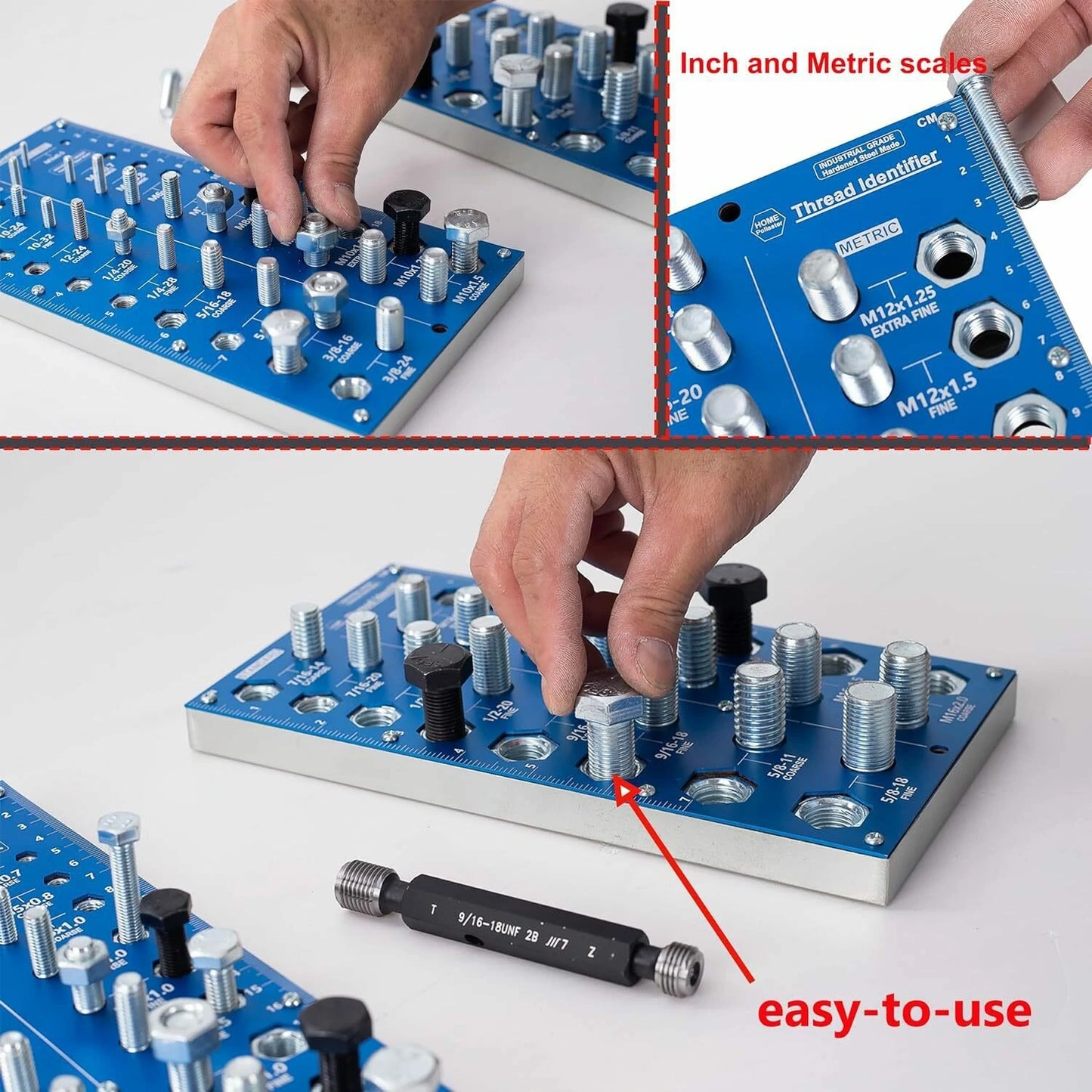 2-in-1 Nut & Bolt Thread Checker: Standard & Metric Gauge with Inch & Cm Ruler