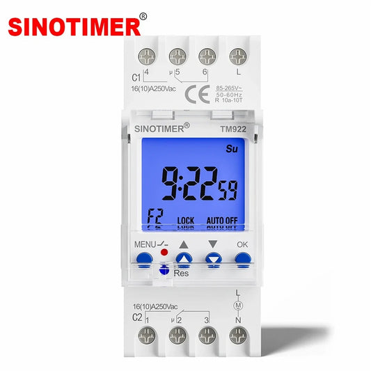TM922 DIN Mount Programmable Timer, Dual Channel Outputs, High Accuracy, Power Backup - SINOTIMER