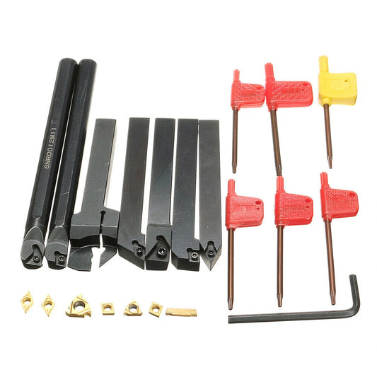7pcs Lathe Boring Bar Set with 12mm Shank & Carbide Inserts