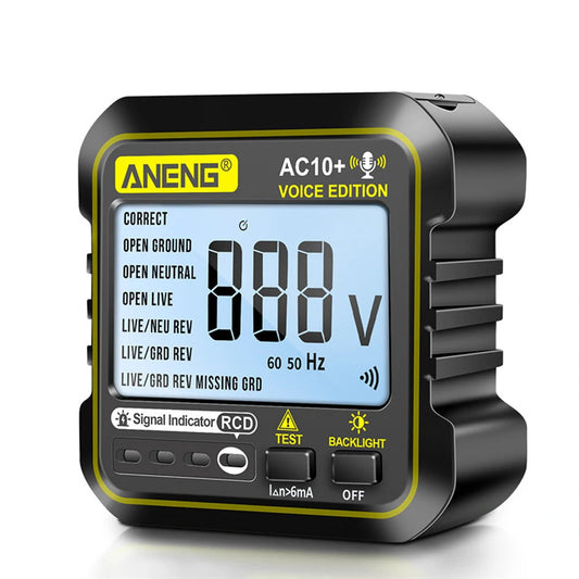 ANENG AC10+ LCD Voice Broadcast Socket with Leakage Protection and Phase Meter for Standard Outlets