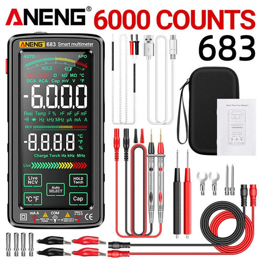 ANENG 683 Smart Touch Multimeter - High-End Rechargeable 6000 Counts AC/DC Voltage Tester | Multitester Tool