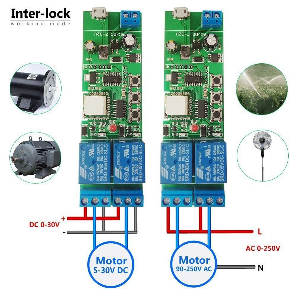 EACHEN WiFi 2-Way Relay Module, Self-Locking/Interlock Switch, Compatible with Amazon Alexa & Google Home