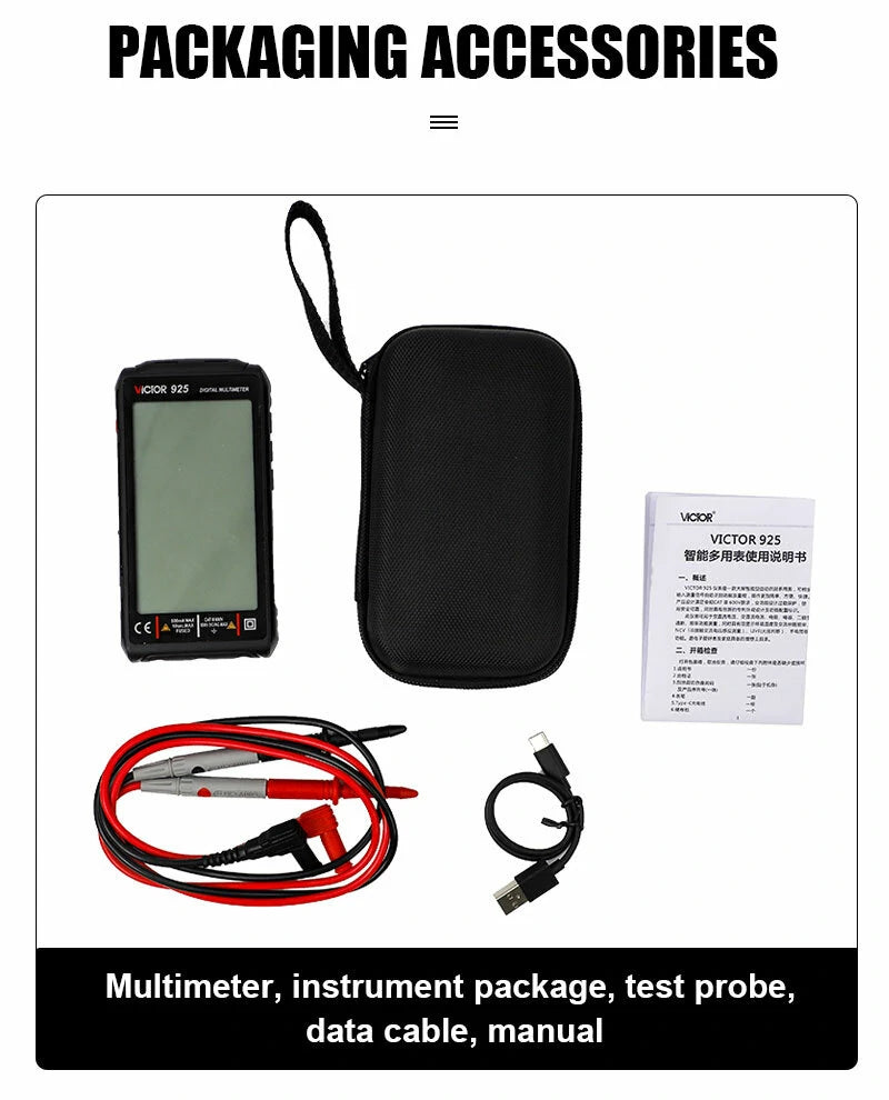 Victor 925 Digital Multimeter 10000 Counts LCD Display NCV Diode 500mAh Battery Frequency Smart Tester