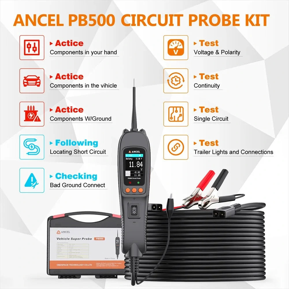 ANCEL PB500 Automotive Circuit Tester - 7-Mode Diagnostic Tool with Dual Display, High Precision, and Overload Protection for DC/AC Voltage, Frequency, Duty Cycle