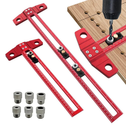 Aluminum T Square Dowelling Jig - 2 in 1 Woodworking Drilling Positioning & Scribing Ruler with Metric & Inch Scales, 6/8/10mm Sleeves - TH-300mm/TH-500mm