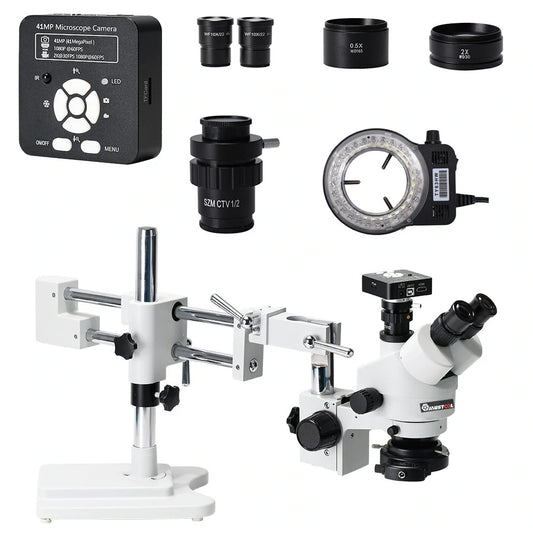 High-Precision MUSTOOL Trinocular Stereo Microscope with 41MP Camera - Ideal for Industrial PCB Repair: 3.5X-90X Zoom & Double Boom Stand
