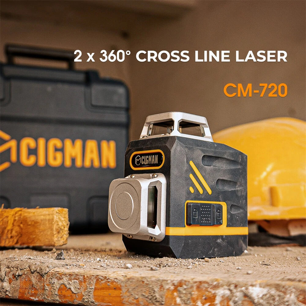 CIGMAN CM-720/CM-720SE 360° Laser Level Tool with Rechargeable Battery and Magnetic Bracket for Construction and Home Decoration