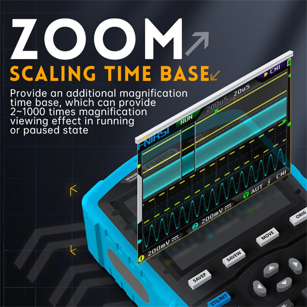 FNIRSI DPOX180H 180MHz Handheld Phosphor Digital Oscilloscope - Dual Channel 20MHz Signal Generator, 50000wfms/s, ZOOM XY FFT