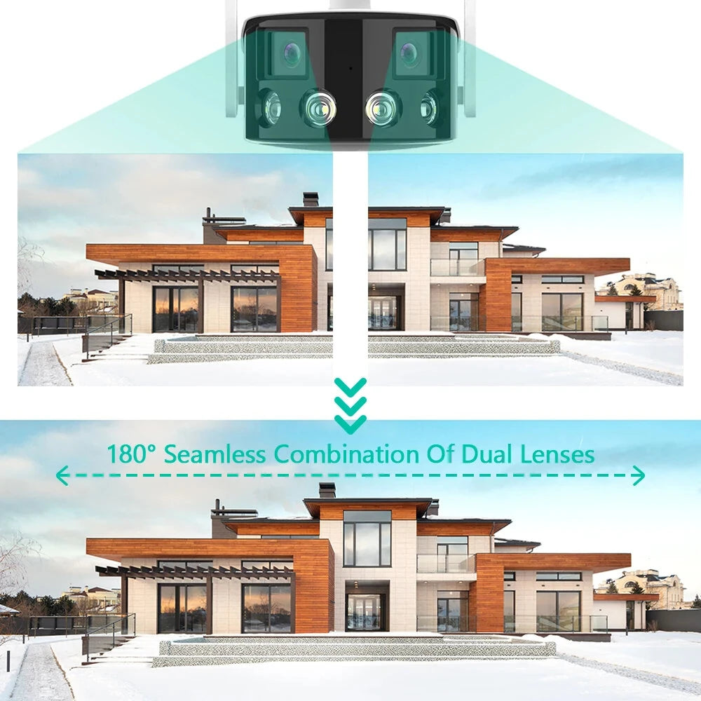 2K 4MP Dual Lens Panoramic WiFi Camera 180° Wide Angle AI Detection Night Vision Two-way Audio Waterproof IP Camera EU Plug