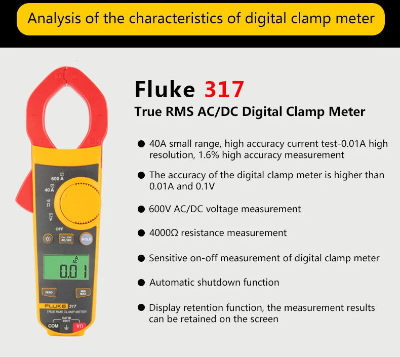 Fluke 317 True RMS Digital Clamp Meter AC/DC Multimeter Tester