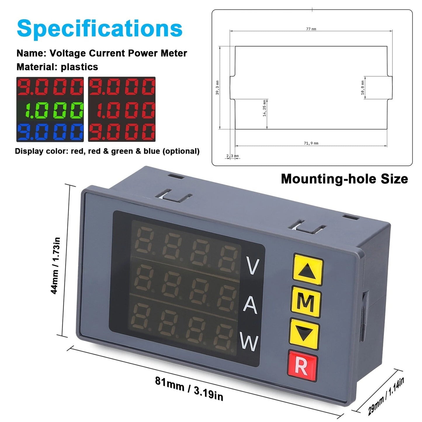BM730 3-in-1 Digital Voltage Current Power Meter with Alarm - 4-Digit Multimeter with Adjustable Display & Safety Alerts