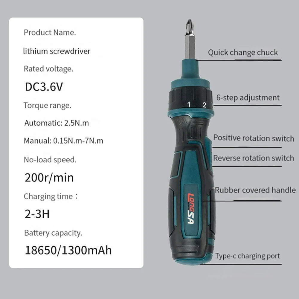 105PCS Cordless Electric Screwdriver Set - 3.6V 1300mAh Li-ion, 200r/min, Rechargeable Ratchet Screwdriver & Mini Drill