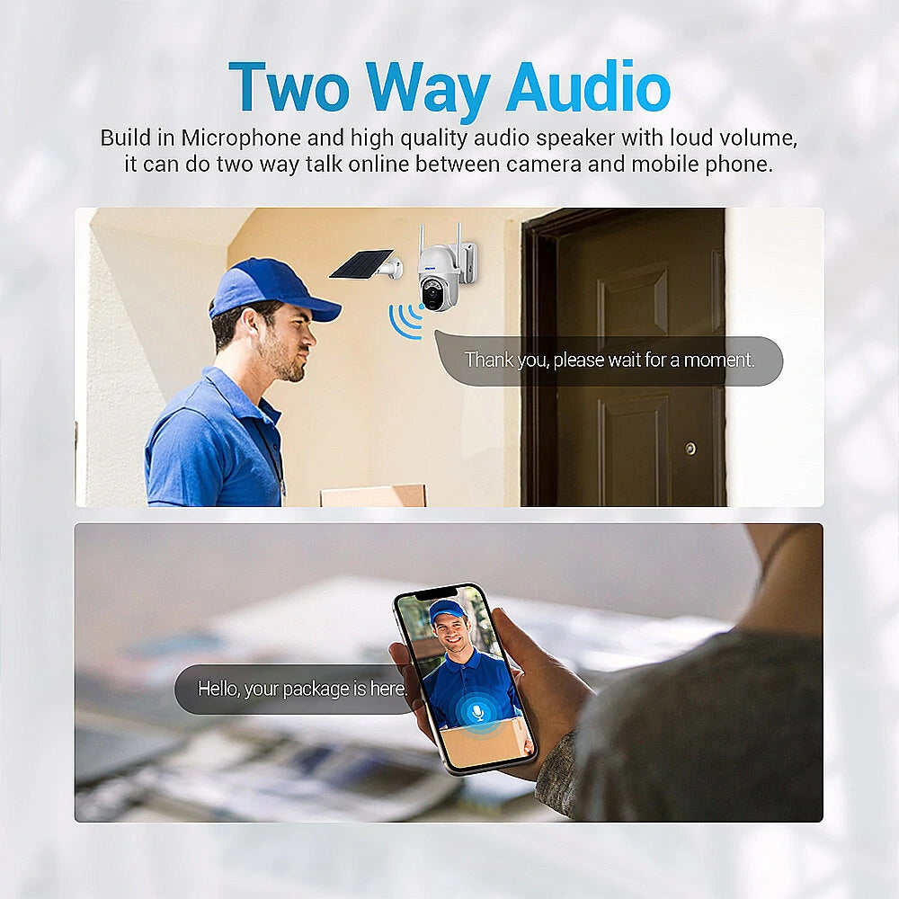 ESCAM QF103 3MP Solar-Powered WiFi IP Camera, Wireless PTZ, Night Vision, Human Detection, Two-Way Audio, IP66 Waterproof PIR Alarm for Home Security