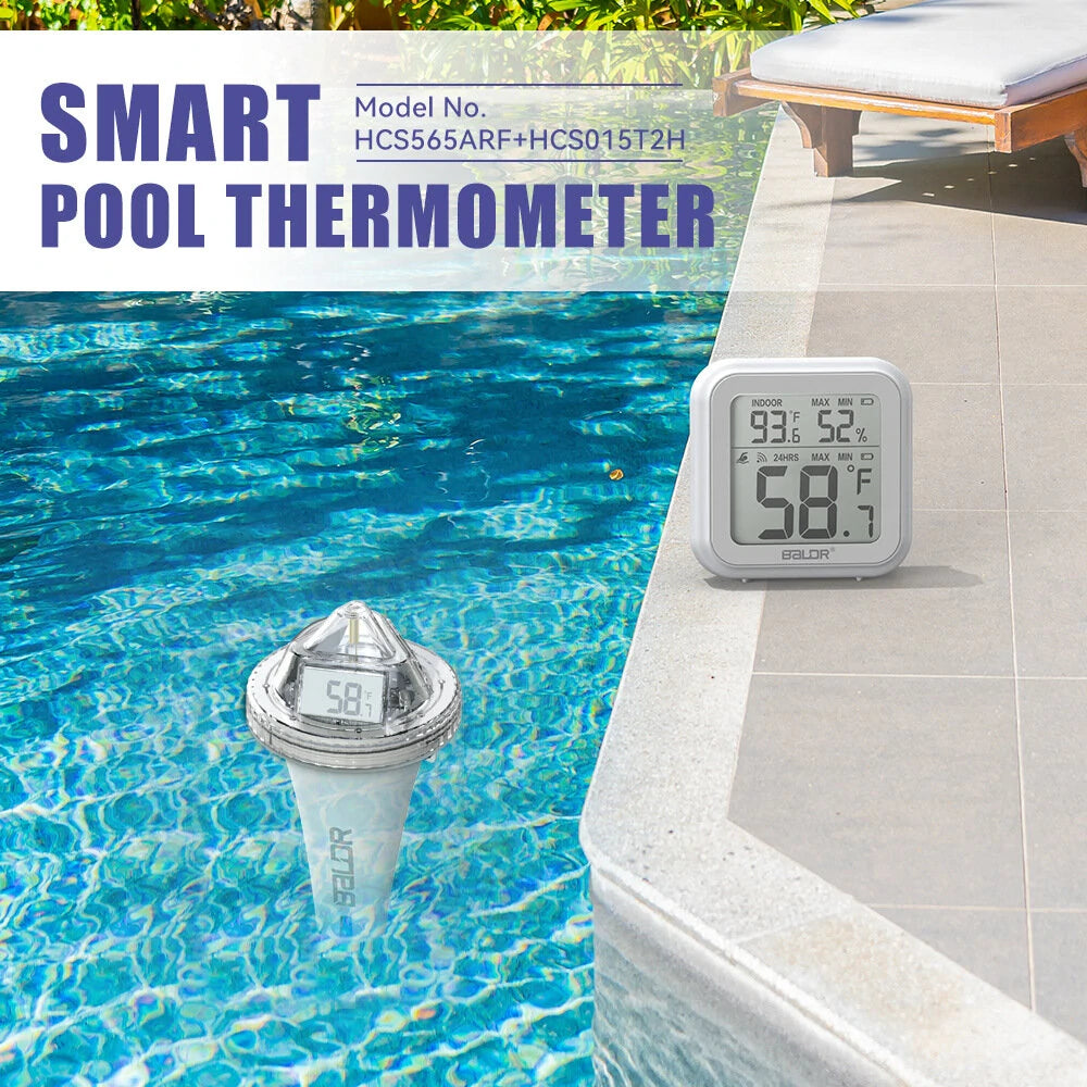 BALDR Digital Pool Thermometer with -9.9-50℃ Range & 360° View, HOMGAR App Compatible, Indoor Humidity & Temperature Measurement