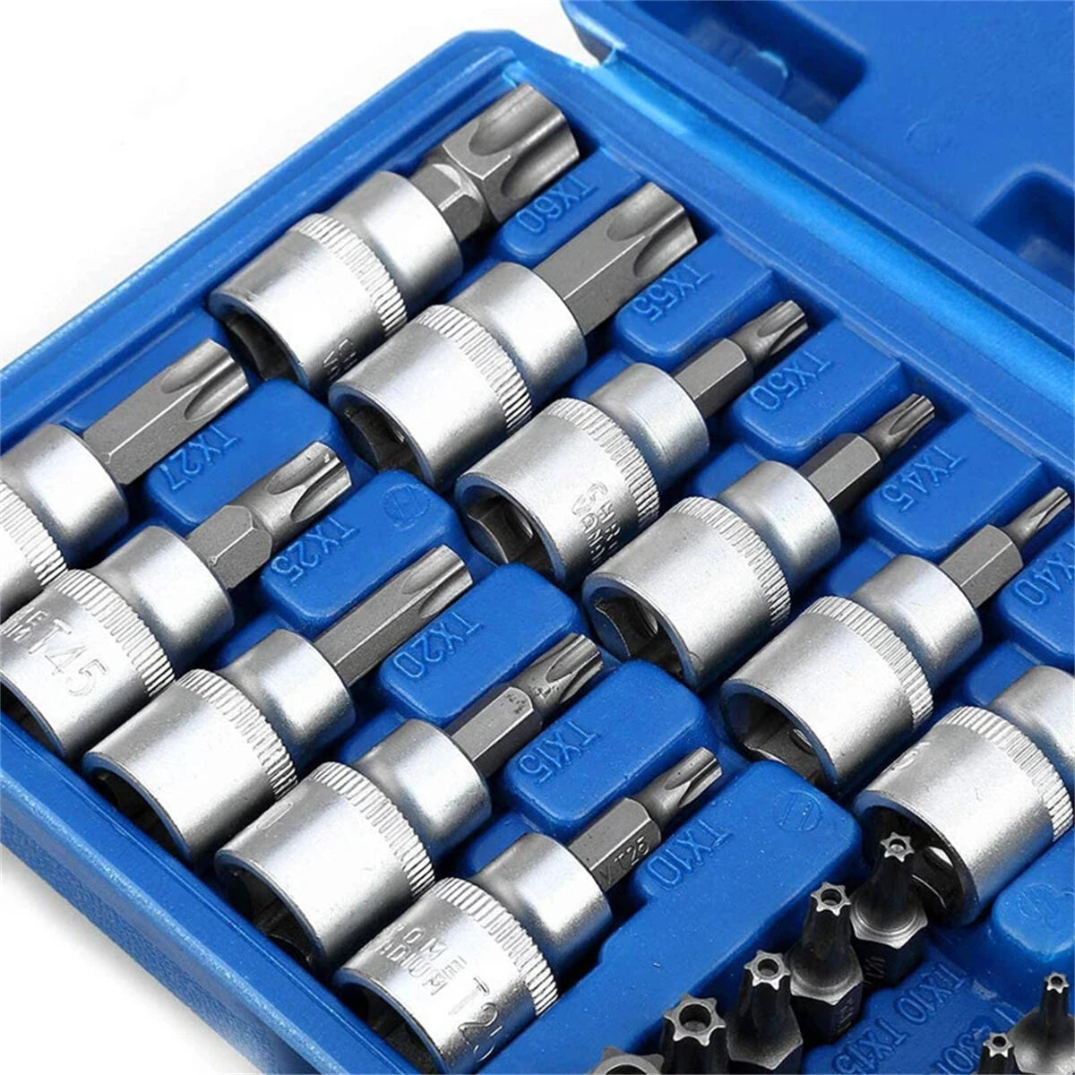 34-Piece Torx and E-Torx Star Socket Set, 1/4, 3/8, 1/2 Drive, Chrome Vanadium Steel with Storage Case for Automotive Repair