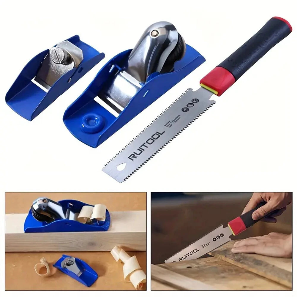RUITOOL 3PCS Hand Planer Set with Mini Japanese Saw, Iron Body Woodworking Tools, TPI 17, Flat Bottom Trimming Plane