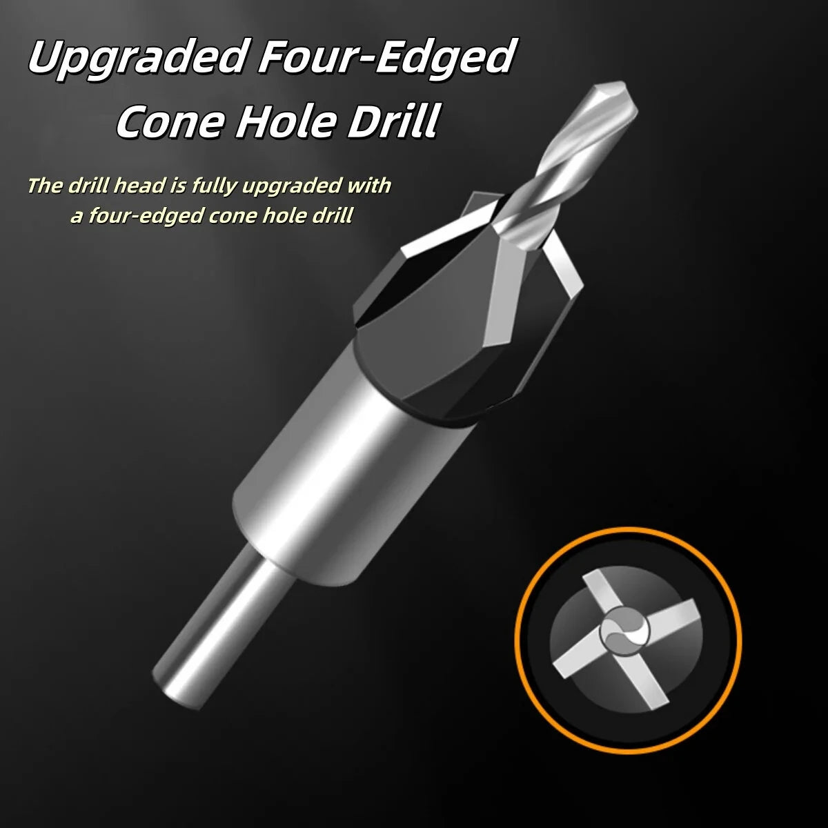 4-in-1 Countersink Drill Bit Set with Low Friction Depth Stop – Tungsten Steel, 6.25mm Shank, Sizes 2.8mm, 3.2mm, 3.5mm, 4.0mm for Wood & Metal