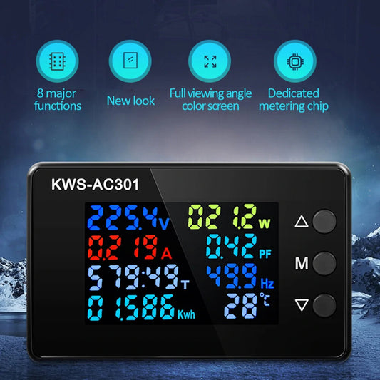 8-in-1 LED Digital AC Voltmeter Ammeter Wattmeter Power Energy Meter KWS-AC301 (AC 50-300V)
