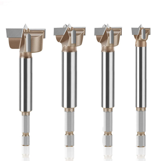 Professional Woodworking Hinge Boring Bit, 10mm-50mm Hex Shank, Tungsten Carbide, Three-Tooth Double Blade, Multiple Sizes