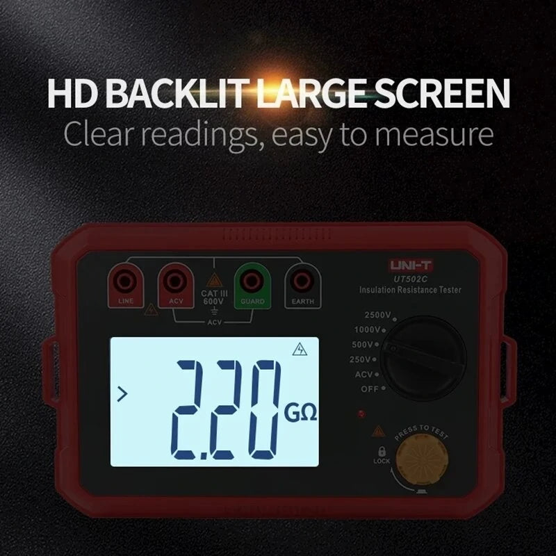 UNI-T UT502C 2500V Digital Insulation Resistance Tester with Backlight & Auto Range