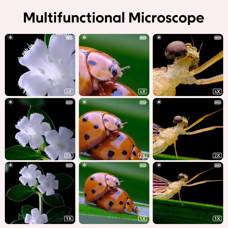 Kids Mini Pocket Microscope 500X with 2.0 Screen, Fast-Charge Battery, & 8 LED Lights for Science Exploration