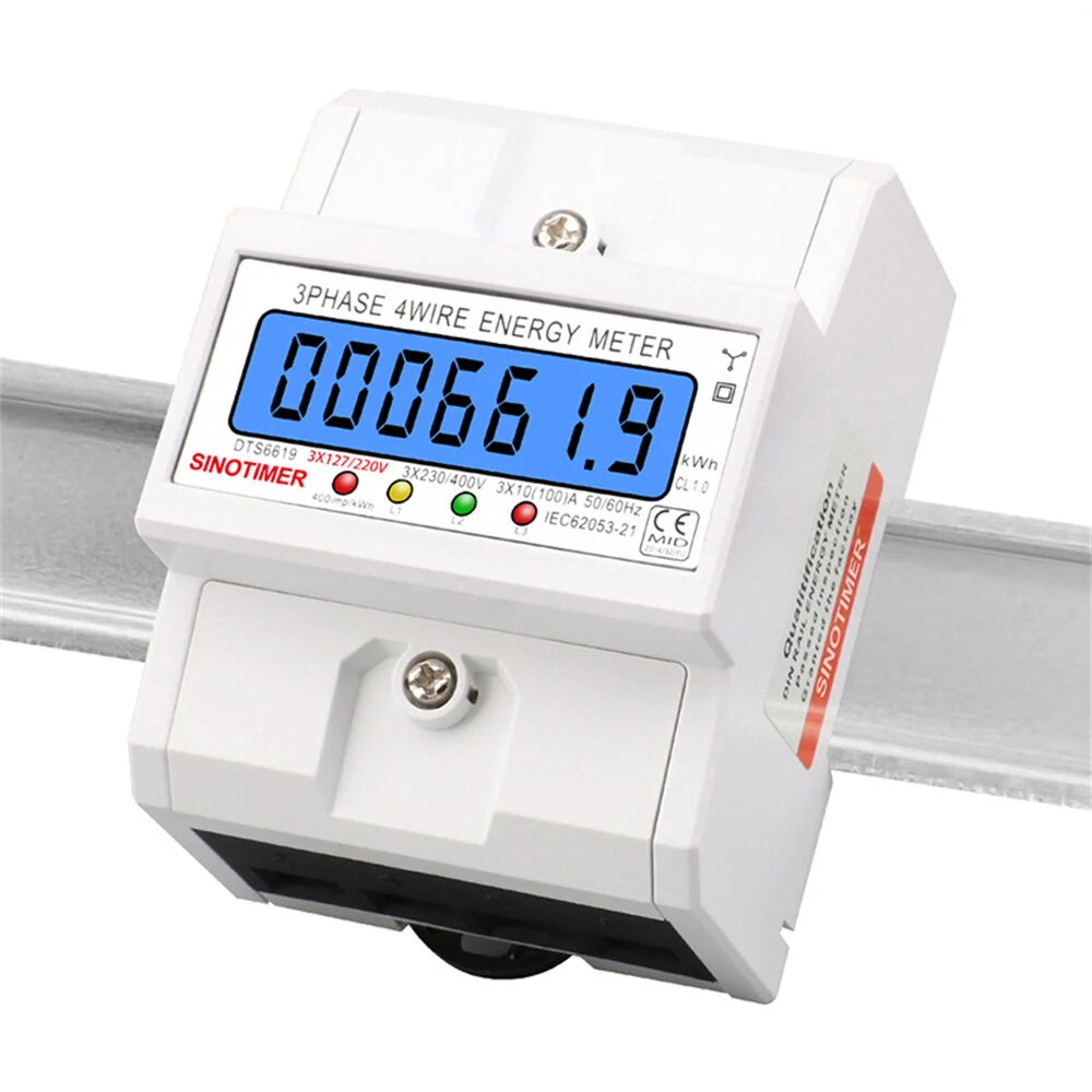 SmartMeter 100A Three-Phase Energy Monitor with LCD Backlight for Home Use, 3*127/220VAC