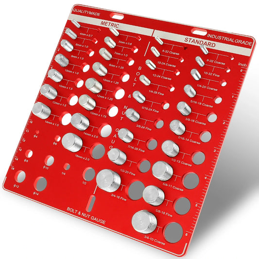 34-Piece Nut and Bolt Thread Checker with Standard & Metric Gauge, Ruler for Accurate Measurement