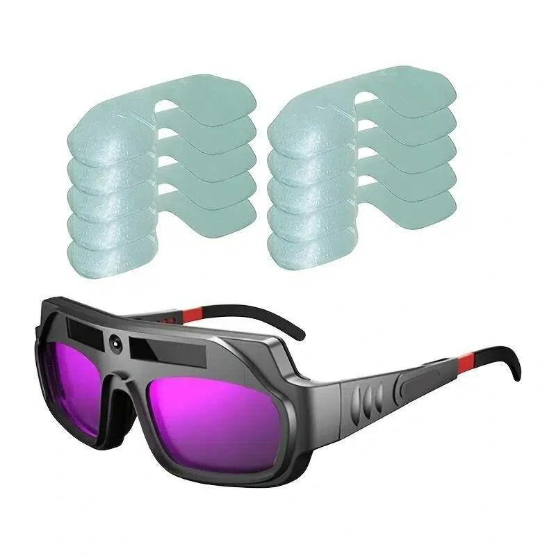 Anti-Scratch Auto Darkening Welding Goggles with Large View & 10 Replacement Lenses for Plasma Cutting