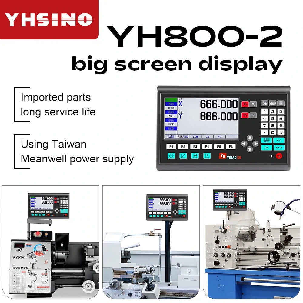 YHSINO YH800-2 High Precision Digital Ruler with Optical Linear Scale, IP54 Protection, and Large Screen Display for Milling Machines & Lathes - Includes Reliable Meanwell Power Supply