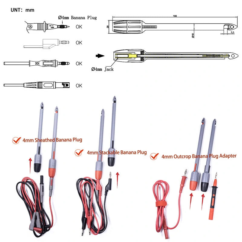 Universal Piercing Probe Multimeter for Auto Repair with Non-Destructive 4mm Banana Plug, Precise Testing, Available in 2mm or 4mm Sizes