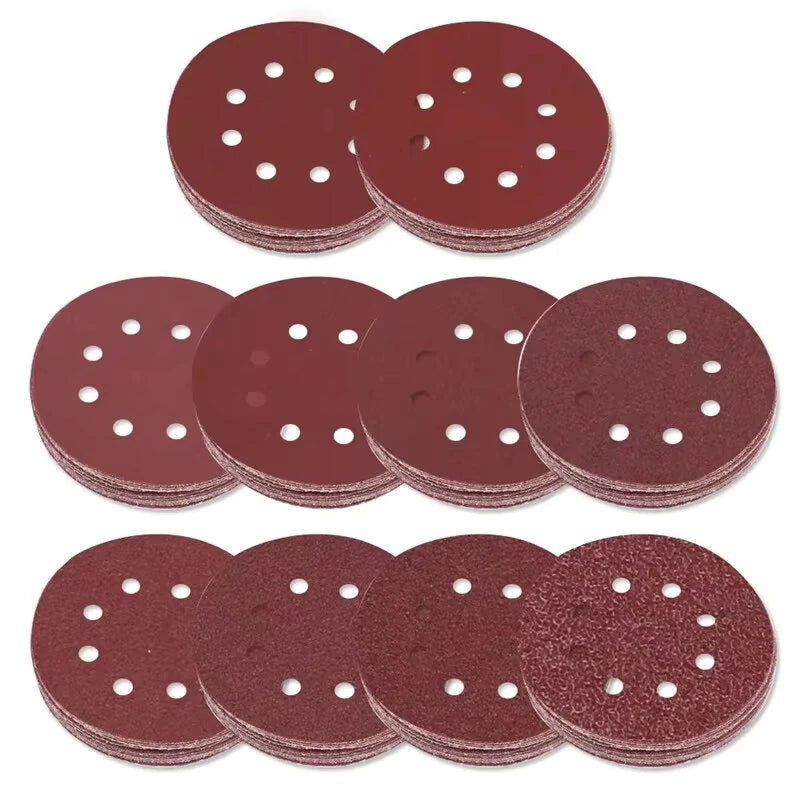 5-Inch 8-Hole Hook & Loop Sanding Discs, 125mm Sandpaper for Wood & Metal Polishing, Multi-Grit #60-600