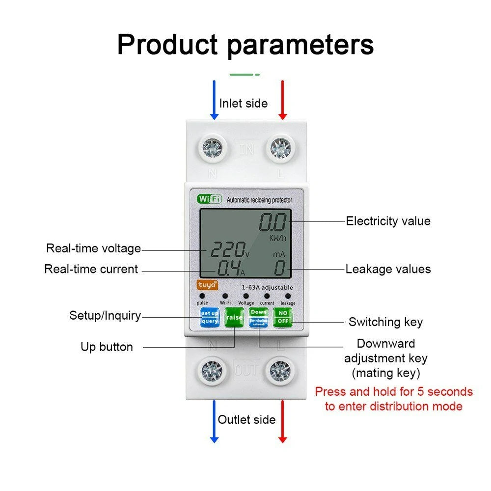 Smart WiFi Reclosing Protector with LCD Display & Mobile App Control - Voltage Monitoring & Power Meter