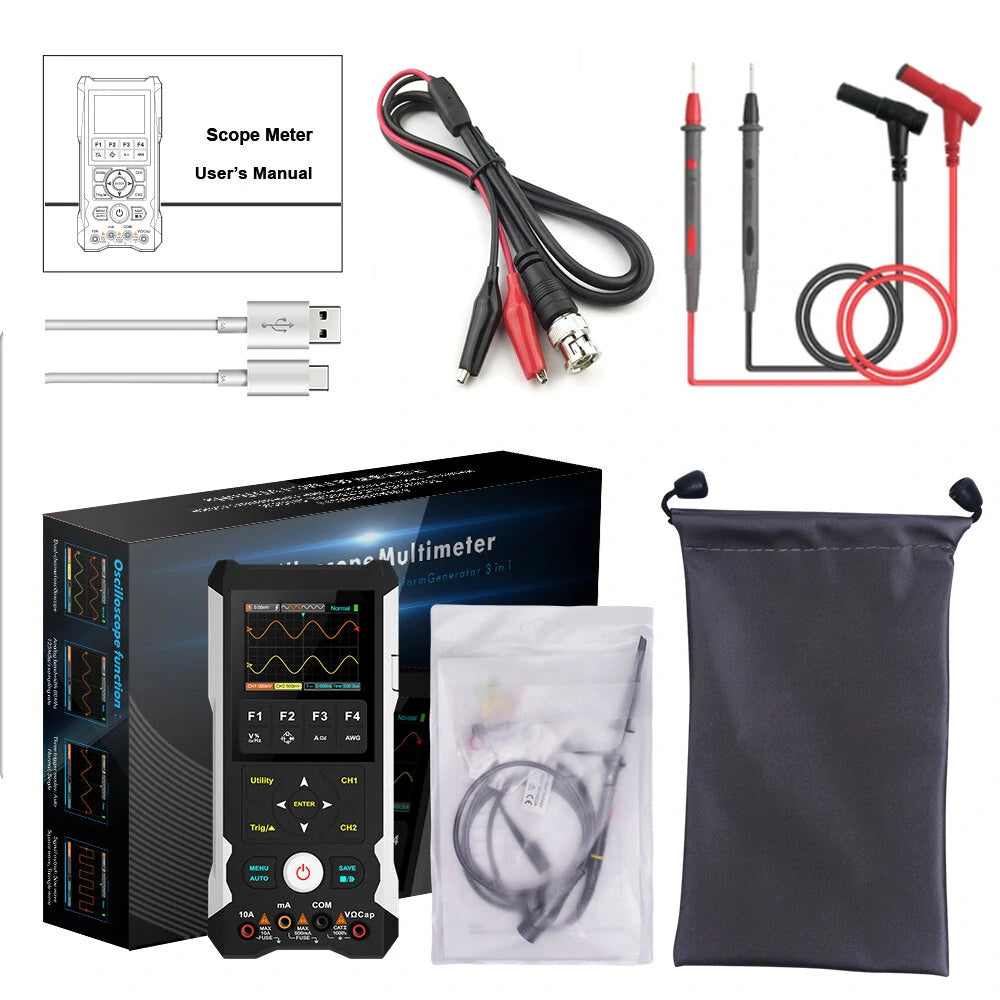 MUSTOOL MDS8209 3-in-1 Handheld Oscilloscope, DMM & Waveform Generator - 80MHz/50MHz, Dual Channel, AI Preview, 15W Fast Charge