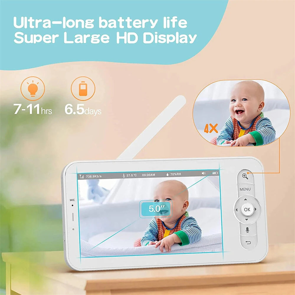 5 Smart WiFi Baby Monitor - Video Camera with Mobile App, PTZ, HD Night Vision, Two-Way Audio & Lullabies