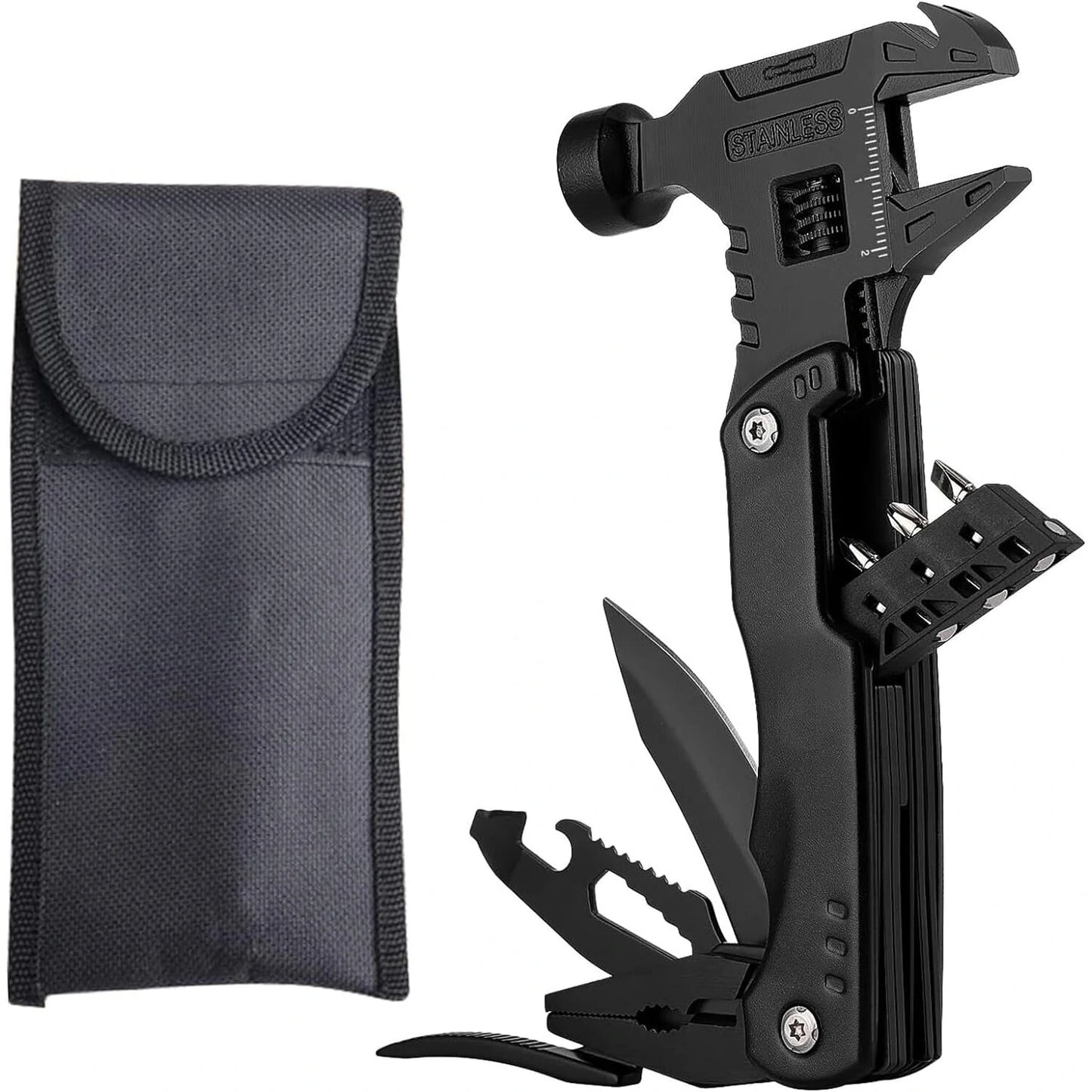 14-in-1 Multitool Hammer with Adjustable Wrench, Pliers, Saw & Opener - Ideal for Outdoorsmen, Hikers & Dads