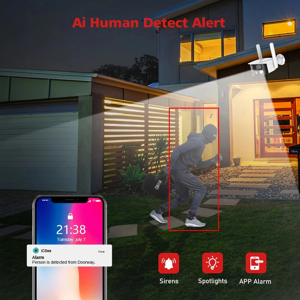 2K 4MP Dual Lens Panoramic WiFi Camera 180° Wide Angle AI Detection Night Vision Two-way Audio Waterproof IP Camera EU Plug