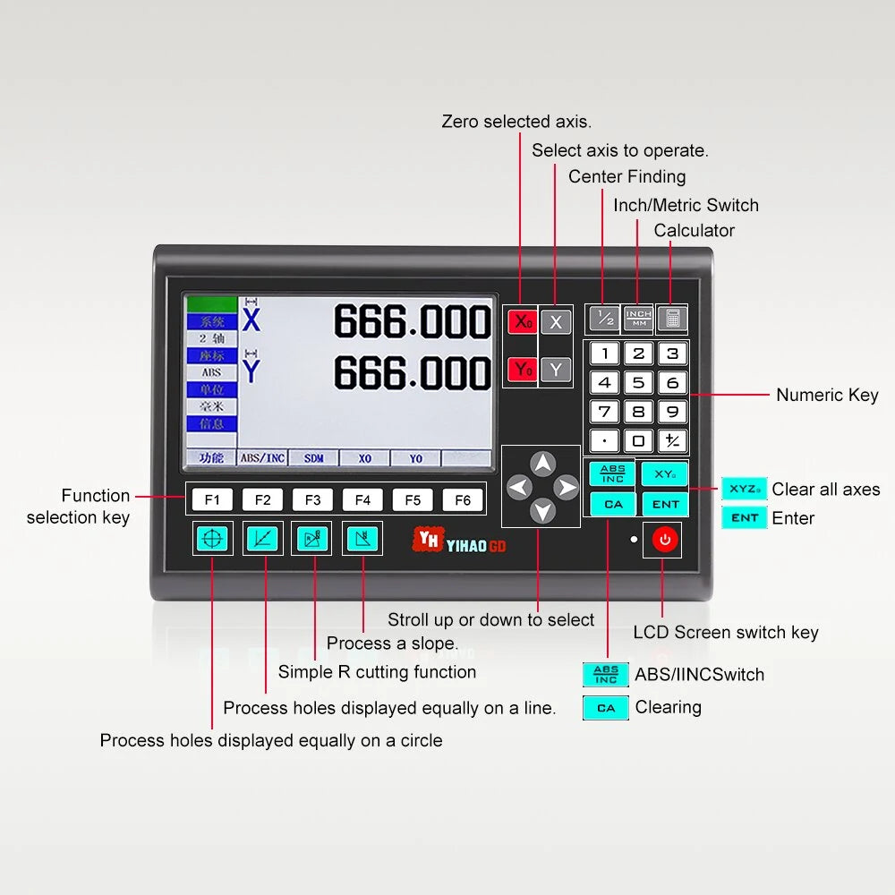 YHSINO YH800-2 High Precision Digital Ruler with Optical Linear Scale, IP54 Protection, and Large Screen Display for Milling Machines & Lathes - Includes Reliable Meanwell Power Supply