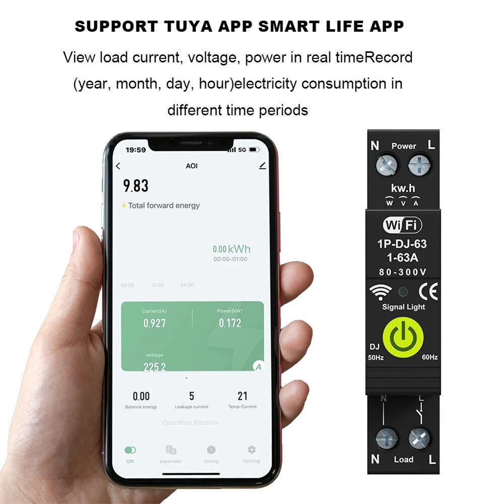 Smart WiFi Circuit Breaker with Energy Meter & Reclosing, Alexa & Google Assistant Compatible