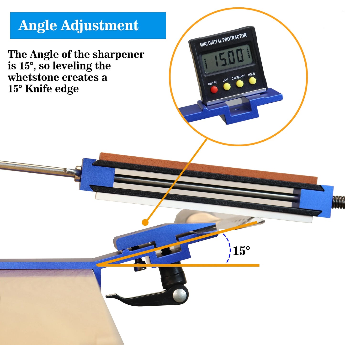 Angle-Adjustable Knife Sharpener System with Whetstones