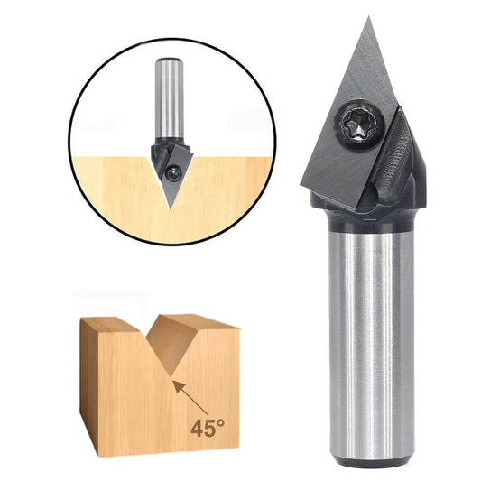 45° V-Groove Carbide Insert CNC Router Bits - 1/2 & 1/4 Inch Shank - Milling Cutter for Woodworking & Engraving