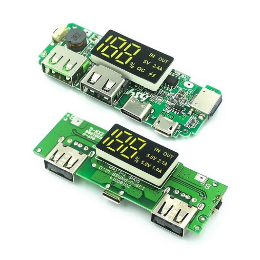 Dual USB 5V 2.4A LED Display Power Bank Charger Module with Micro Type-C Input and Circuit Protection